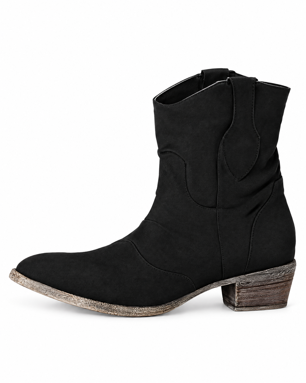 Stivaletti texani Camilla con tacco basso, colore Nero, vista laterale