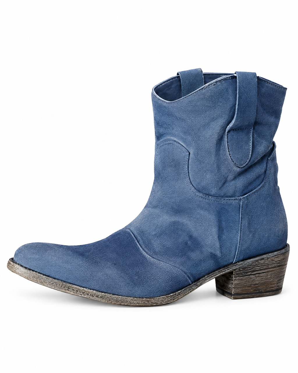 Stivaletti texani Camilla con tacco basso, colore Blu, vista laterale