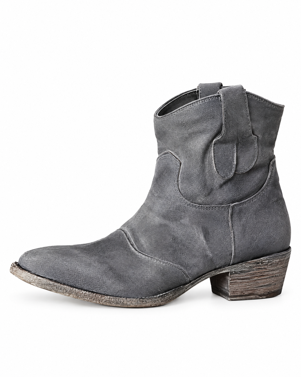 Stivaletti texani Camilla con tacco basso, colore Grigio, vista laterale