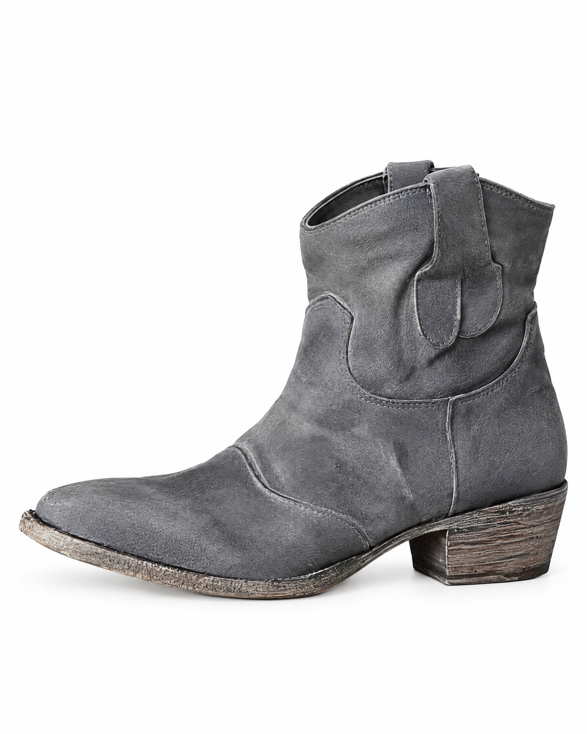 Stivaletti texani Camilla con tacco basso, colore Grigio, vista laterale